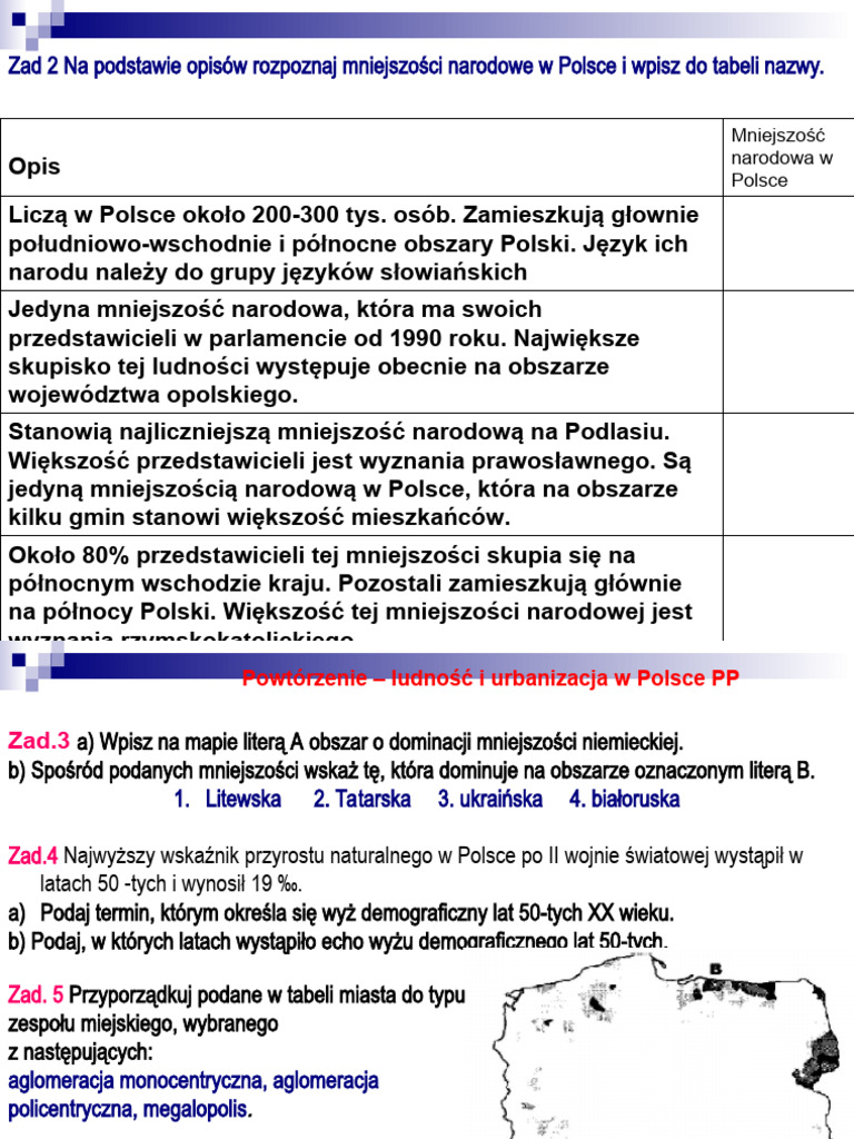 Ludność I Urbanizacja Sprawdzian Nowa Era Powtórzenie Ludność I Urbanizacja W Polsce PP | PDF