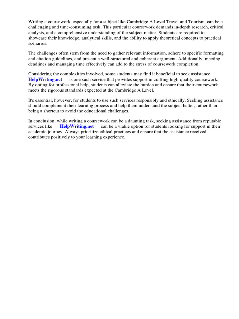 Cambridge A Level Travel and Tourism Coursework | PDF