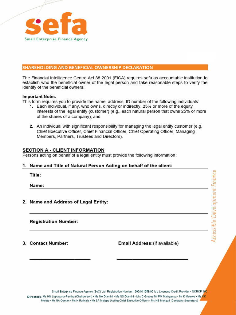 Beneficial Ownership Declaration Form | PDF | Shareholders | Private Law