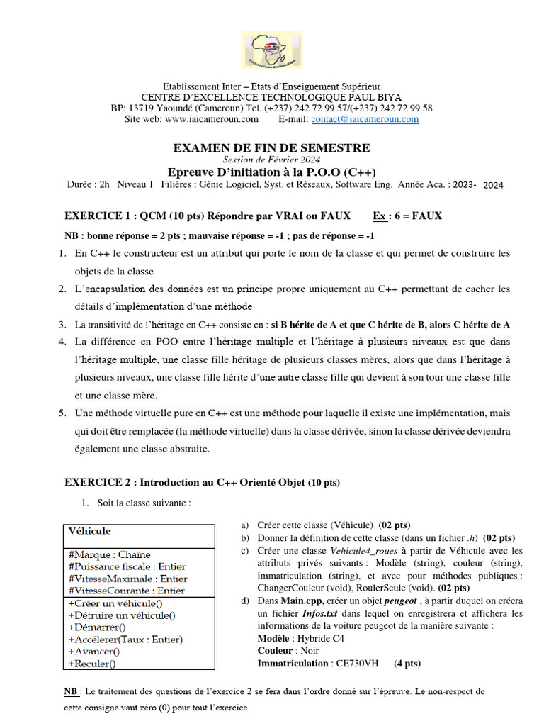 Epreuve POO 2024 | PDF | C ++ | Programmation orientée objet