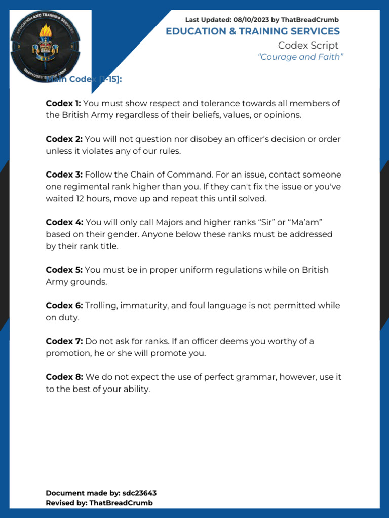 British Army Officer Codex Rules | PDF
