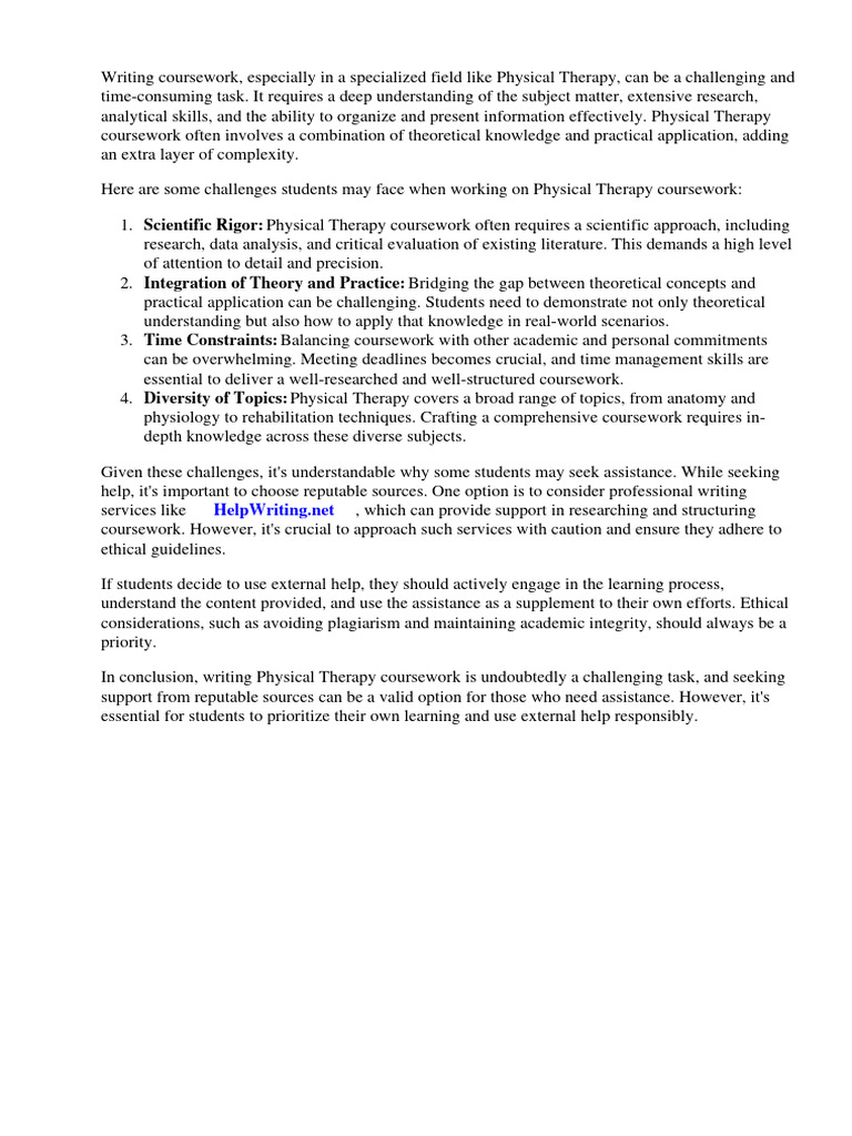 Coursework For Physical Therapy | PDF | Physical Therapy | Medicine