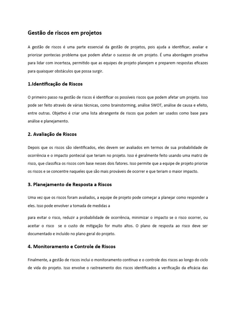 Gestão de Risco em Projetos | PDF | Carreira e Crescimento