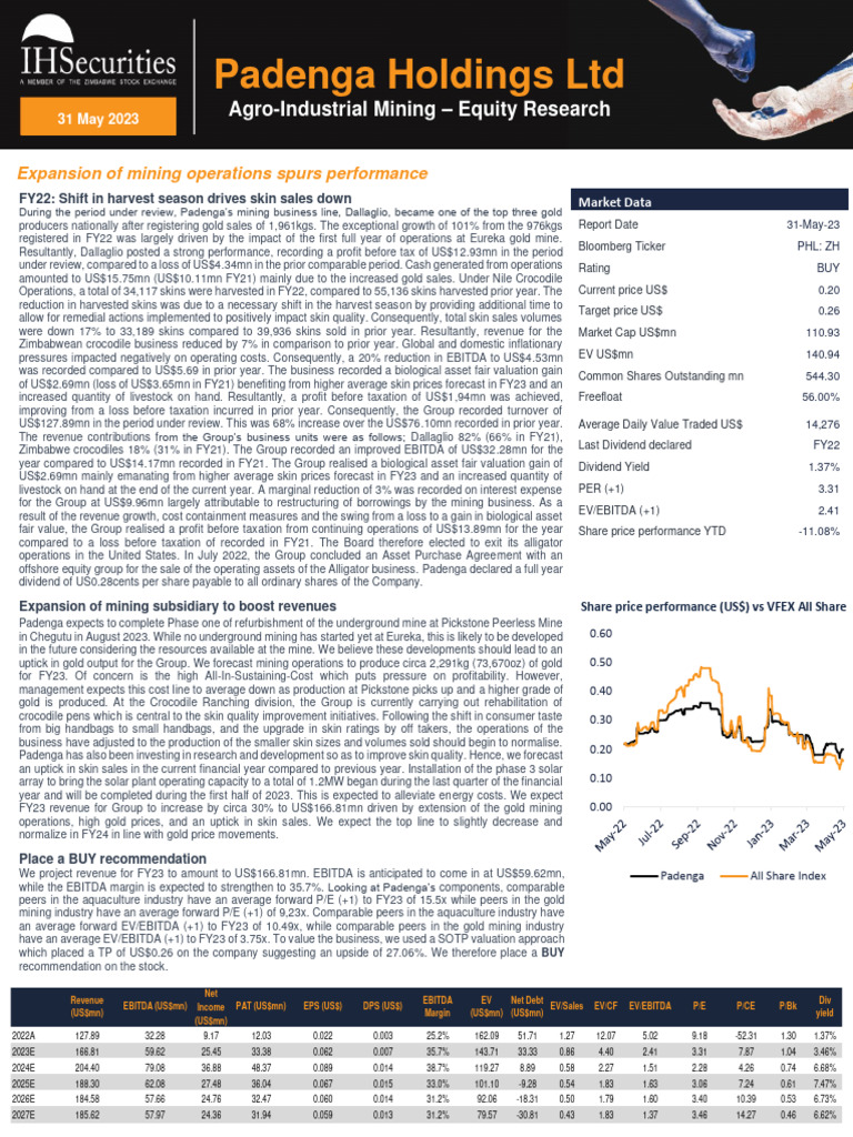 Padenga Holdings: Mining Boosts Growth | PDF | Financial Analyst ...