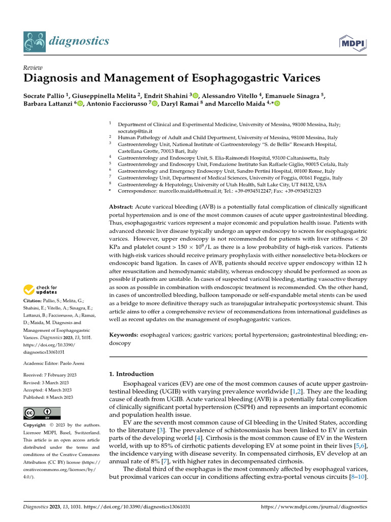 Diagnosis and Management of Esophagogastric Varicess | PDF | Stomach ...