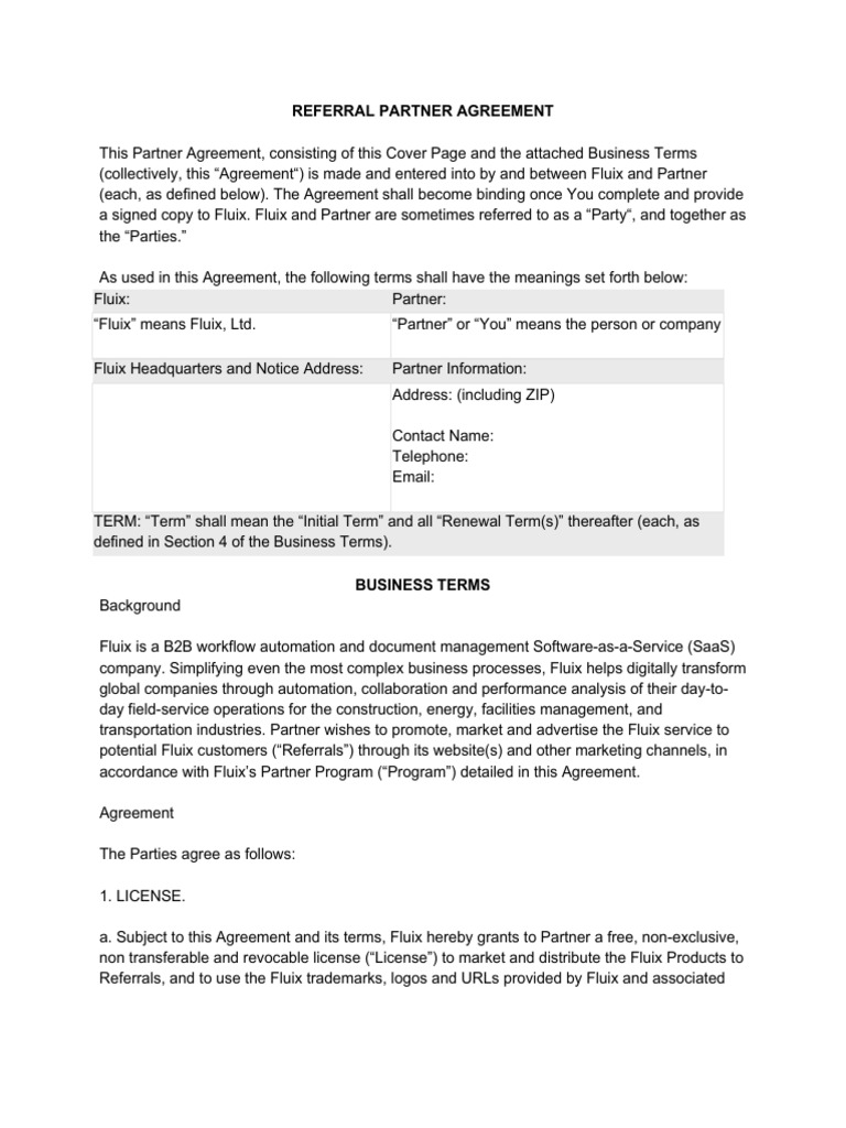 Fluix Referral Partner Agreement | PDF | Intellectual Property | Indemnity