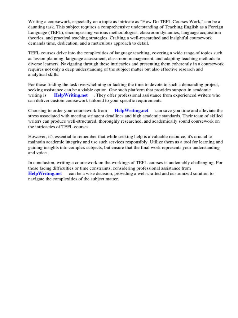 How Do Tefl Courses Work PDF Cost Of Living English As A Second