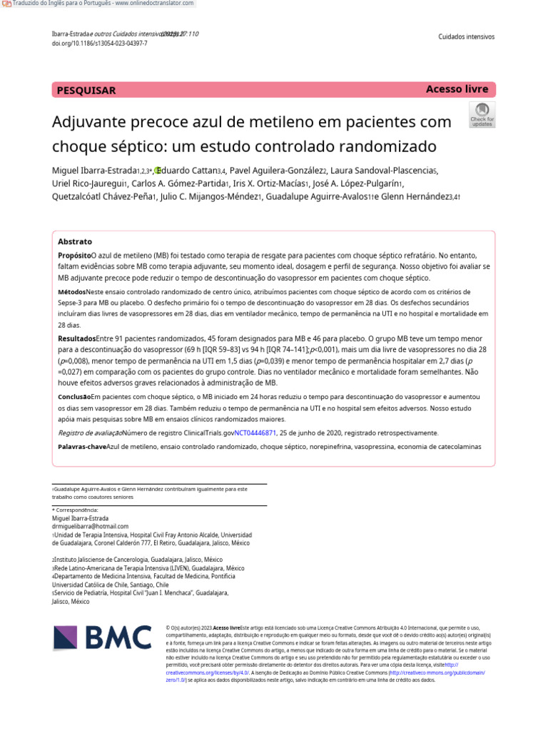 Azul de Metileno no Choque Séptico | PDF | Sepse | Especialidades médicas