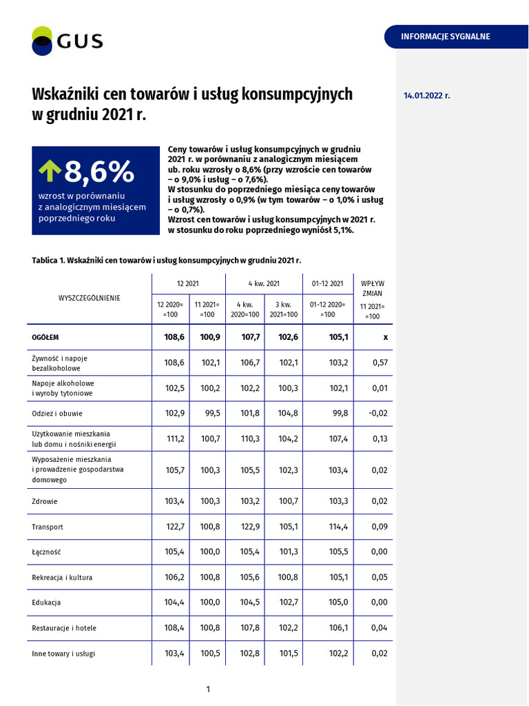 Wskazniki Cen Towarow I Uslug Konsumpcyjnych W Grudniu 2021 R PDF