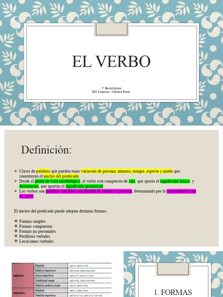 El Verbo | Descargar gratis PDF | Verbo | Numero Gramatical