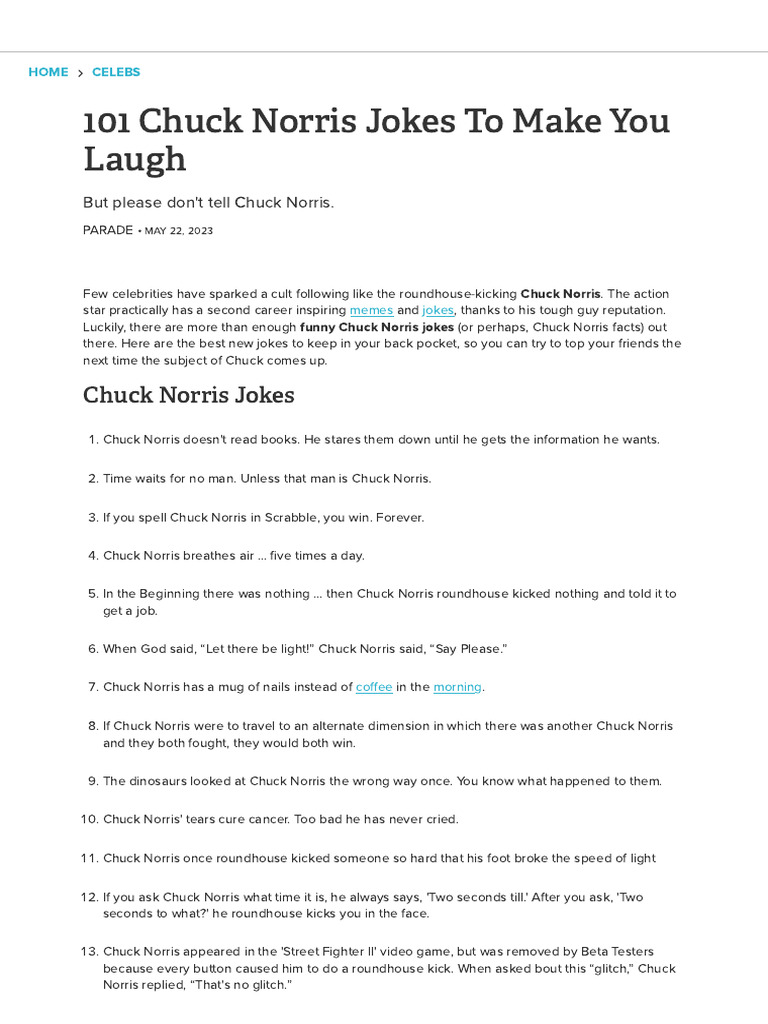 101 Best Chuck Norris Jokes Parade Entertainment, Recipes, Health, Life, Holidays PDF
