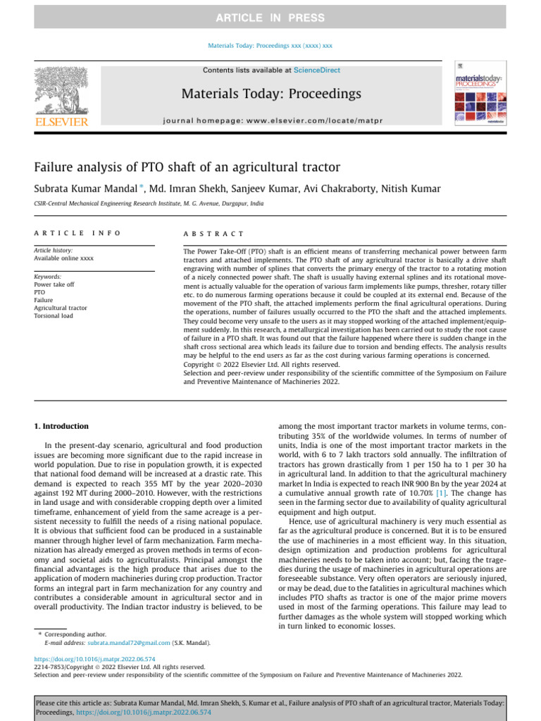 Failureanalysisof PTOshaftofanagriculturaltractor | PDF | Strength Of ...