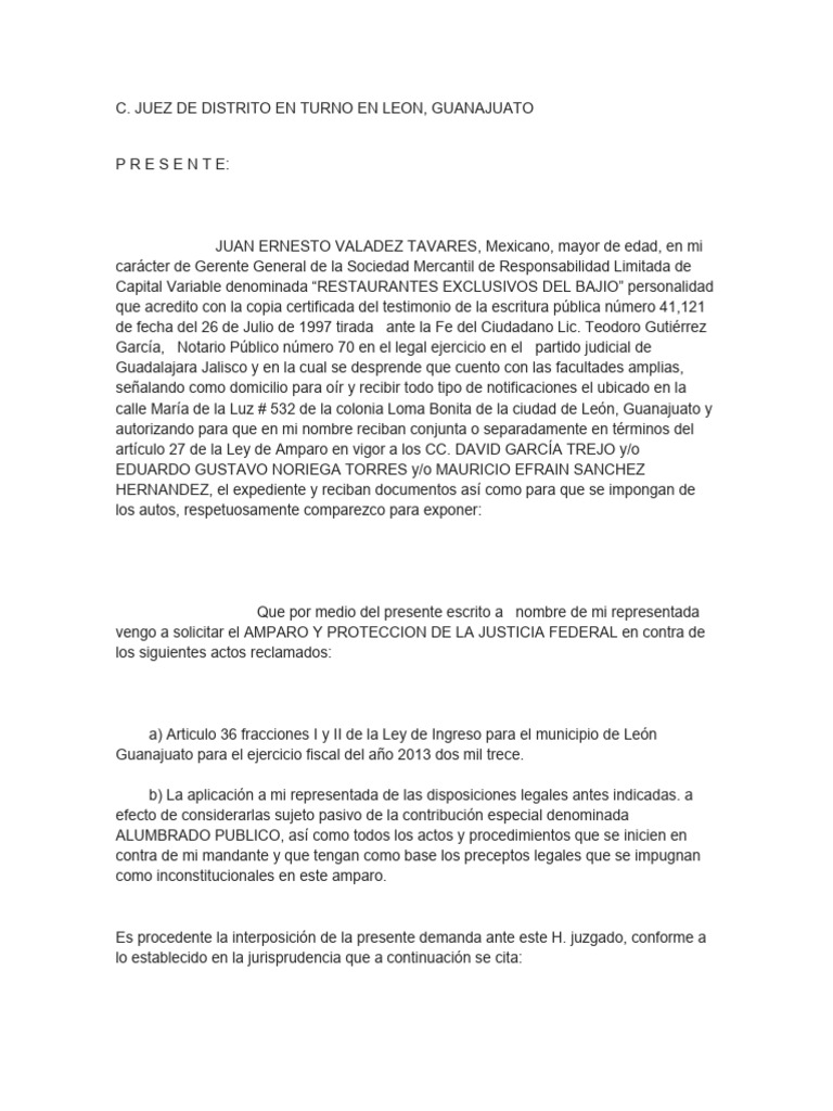 Amparo contra Ley de Ingresos León 2013 | PDF | Impuestos | Justicia