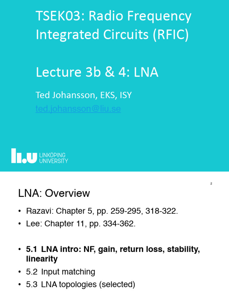 LNA Topologies Overview in RFIC | PDF | Amplifier | Electricity