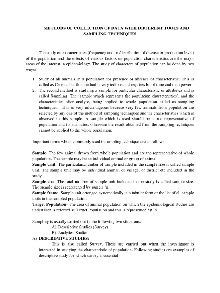 Methods of Collection of Data With Different Tools and Sampling ...