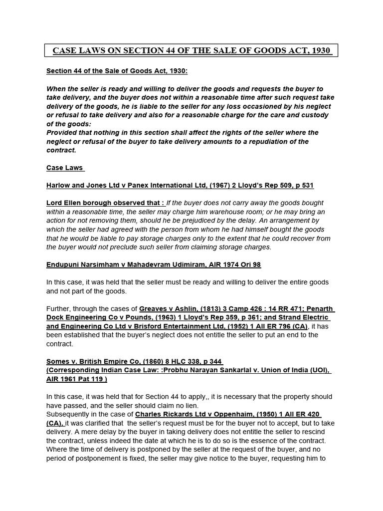 Case Laws For Section 44 of Sale of Goods Act | PDF | Damages | Civil ...