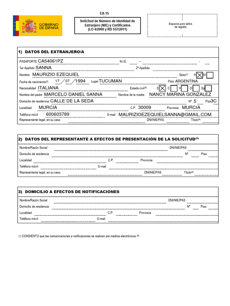 Solicitud EX-15 para NIE y Certificados | PDF