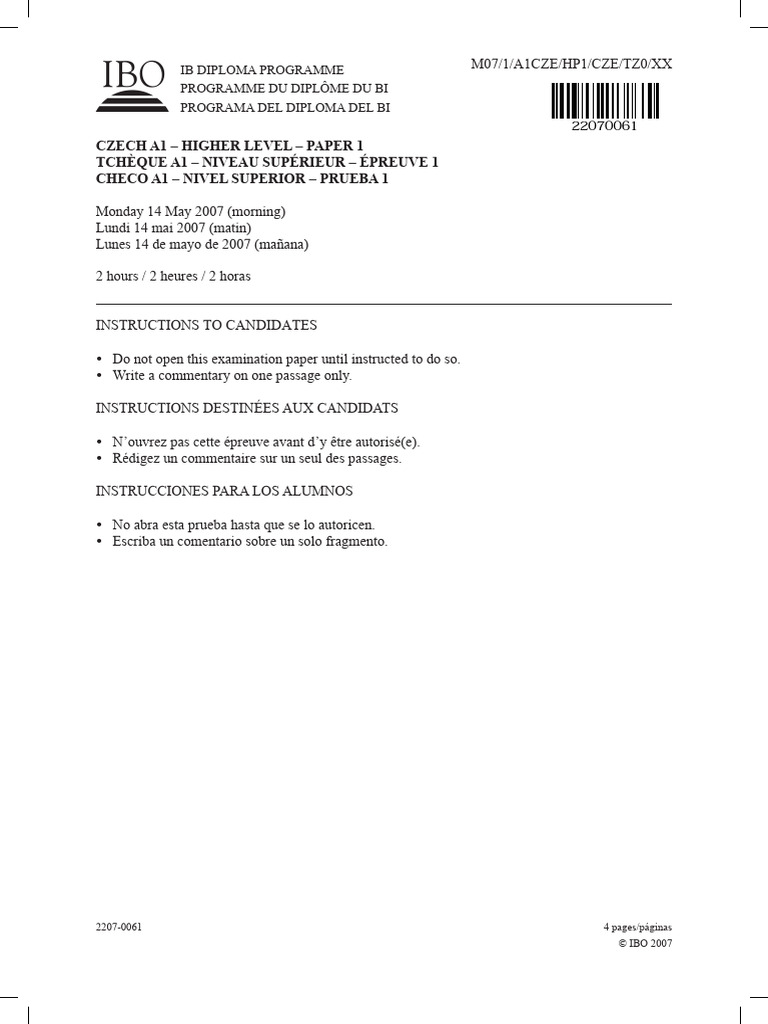 Czech A1 Paper 1 HL | PDF