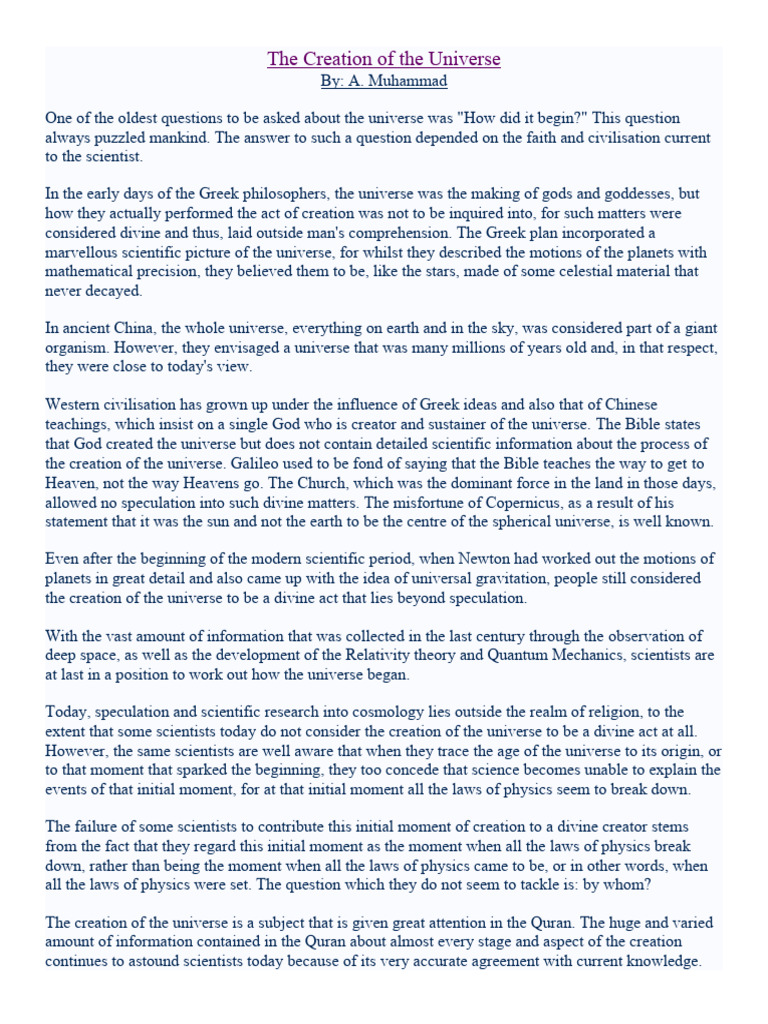 The Creation Of The Universe Pdf Universe Orbit