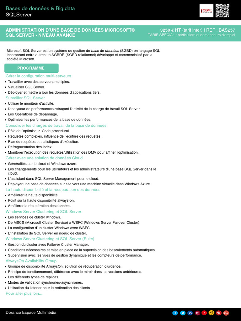 Formation Administration Dune Base de Donnees Microsoft SQL Server ...