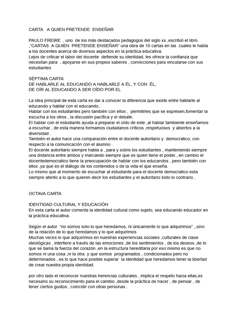 Carta A Quien Pretende Enseñar | PDF | Enseñando | Aprendizaje