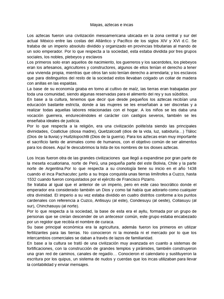 Mayas, Aztecas e Incas | PDF | Civilización maya | Imperio Inca
