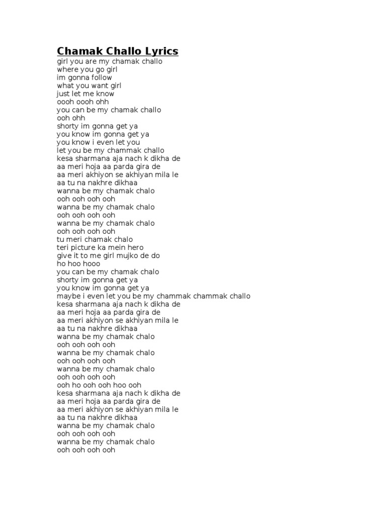 Chamak Challo Lyrics | PDF