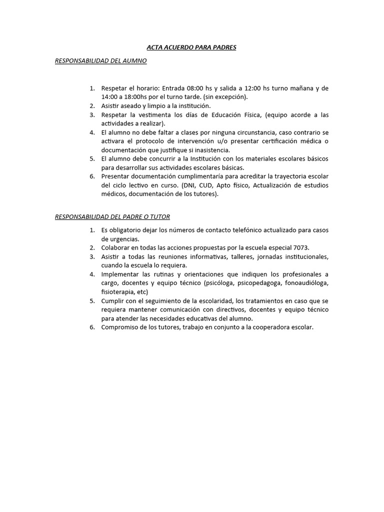 Acta Acuerdo para Padres de Familia | PDF | Crecimiento personal y ...