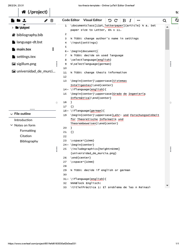 Tcs Thesis Template Online LaTeX Editor Overleaf PDF Digital