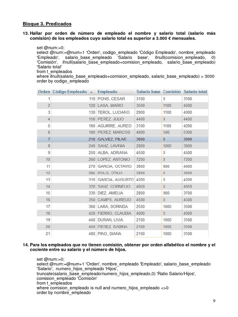 Consultas SQL sobre empleados y salarios | PDF | Bases de datos | SQL