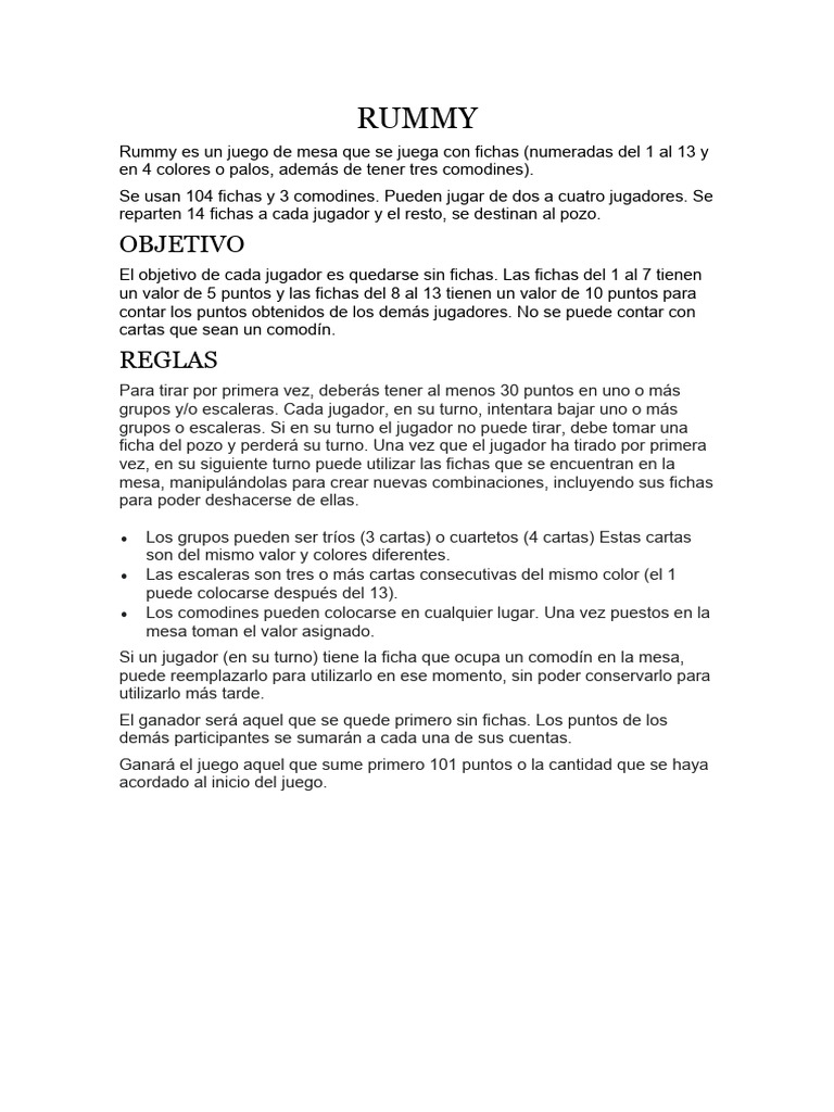 Reglas del juego Rummy en PDF | PDF