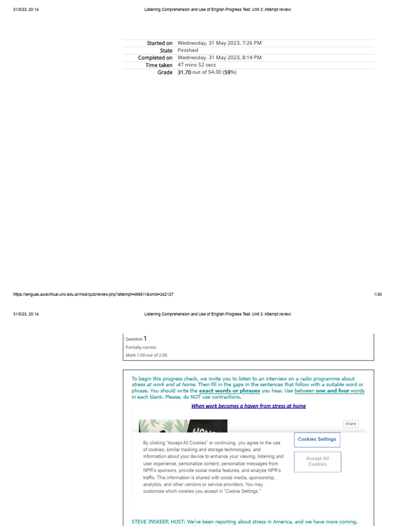 Listening Comprehension And Use Of English Progress Test Unit 3