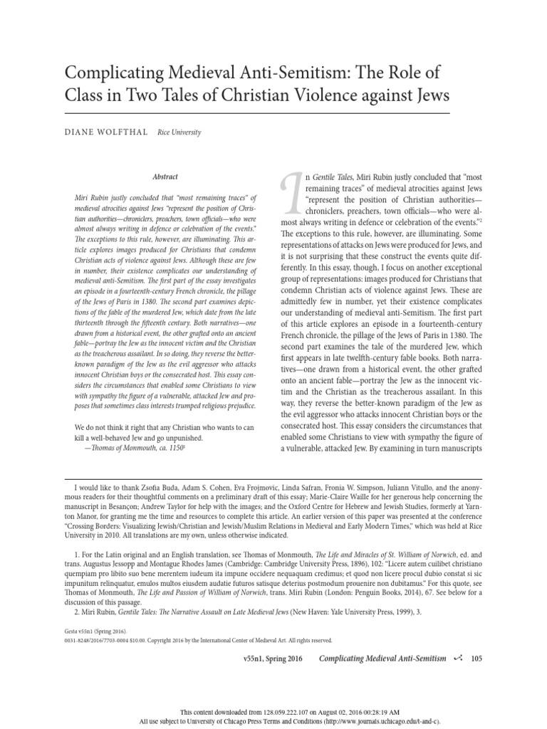 Wolfthal d complicating medieval anti semitism the role of class