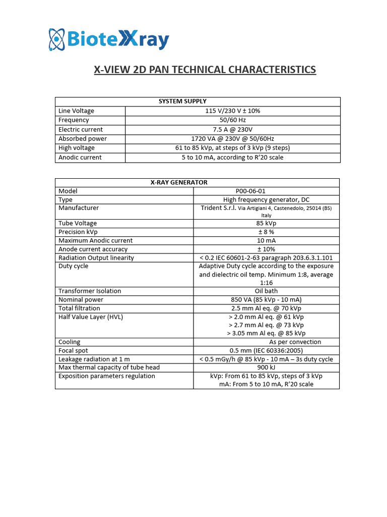 Trident X-VIEW 2D PAN TECHNICAL CHARACTERISTICS | Download Free PDF ...