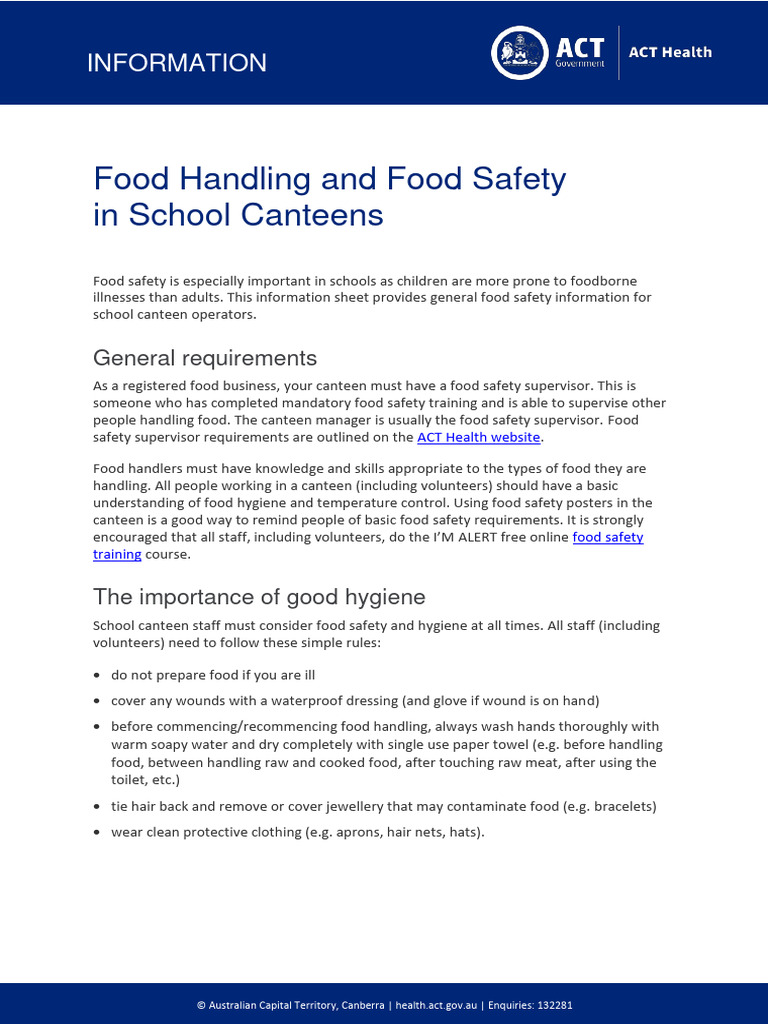 Food Safety Guidelines for School Canteens | PDF | Food Safety ...