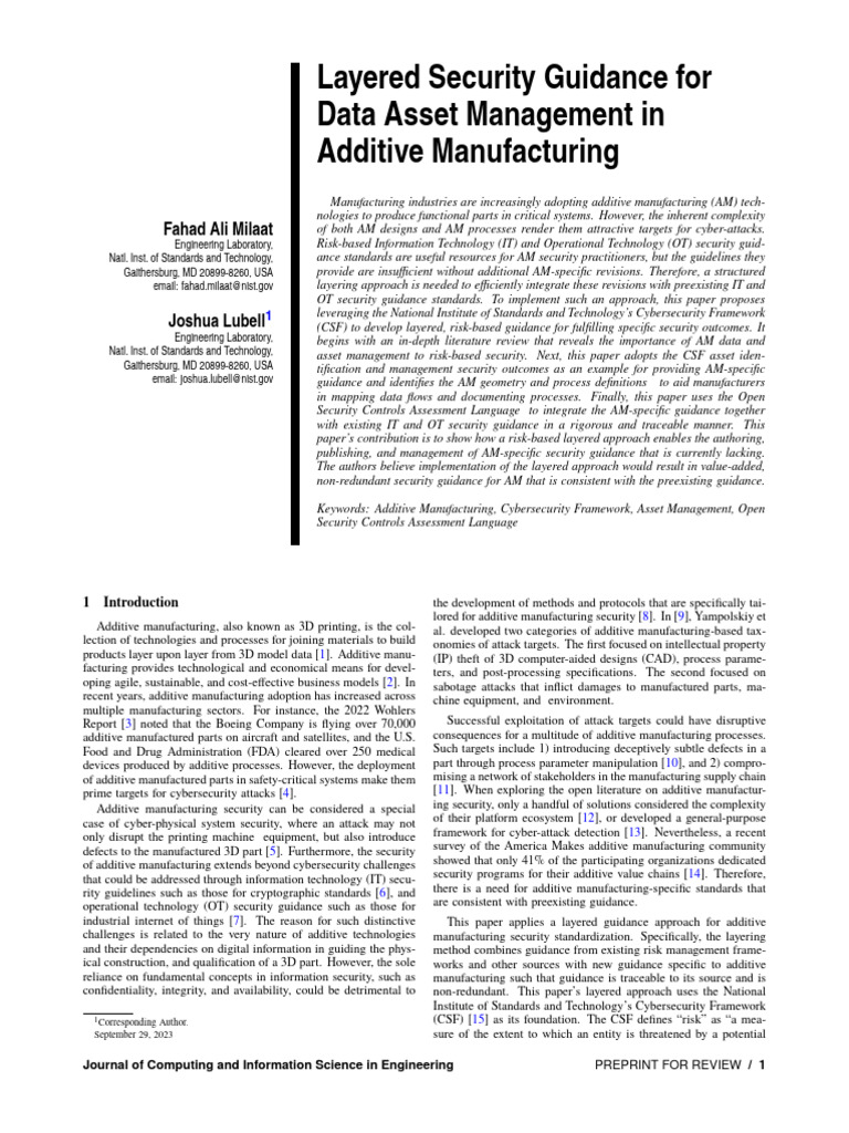 Layered Security for Additive Manufacturing | PDF | 3 D Printing ...