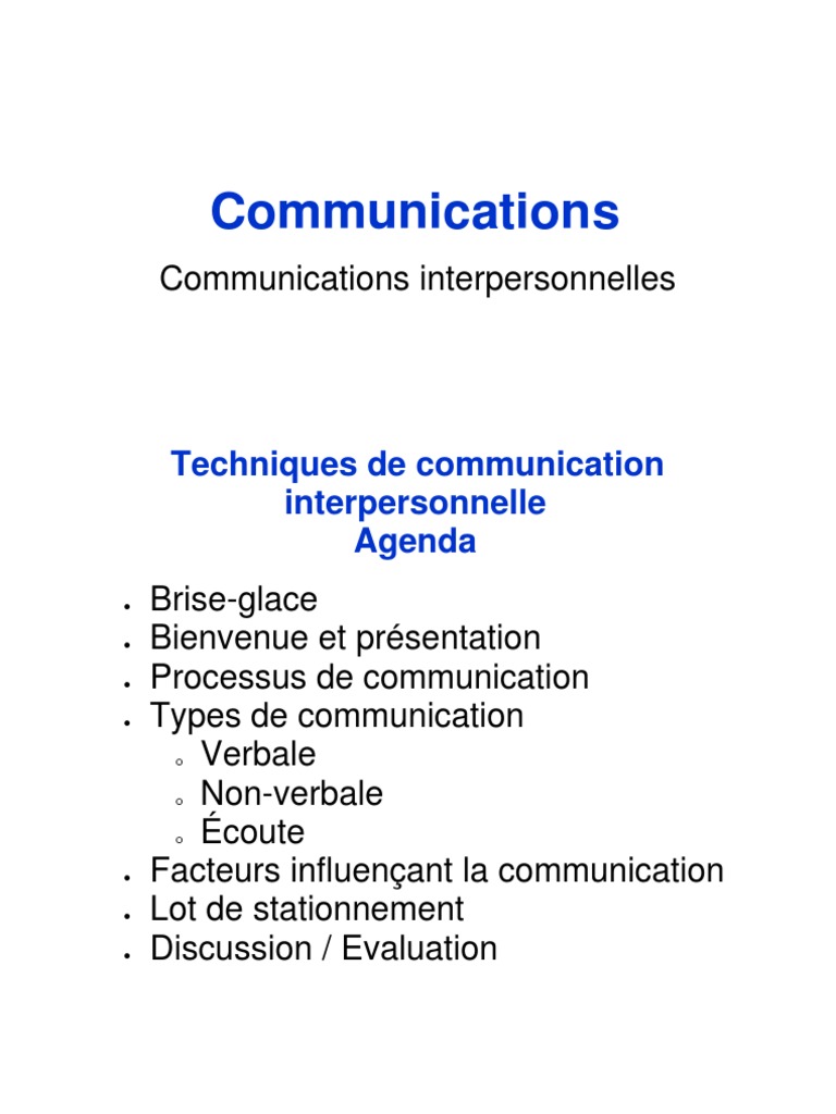 Techniques de communication interpersonnelle | PDF | Communication non ...