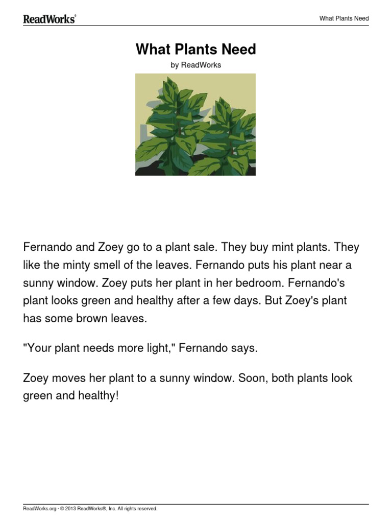 Readworks grade 1 what plants need pdf botany linguistic morphology