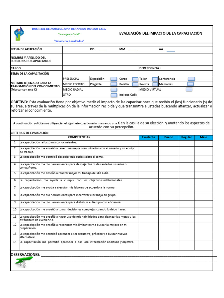 Evaluaciòn Del Impacto de La Capacitaciòn | PDF | Evaluación | Cognición