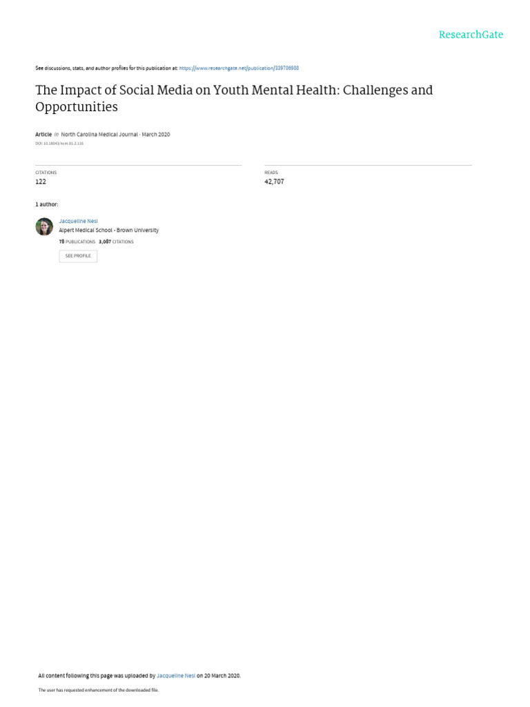 The Impact of Social Media On Youth Mental Health | PDF | Social Media ...