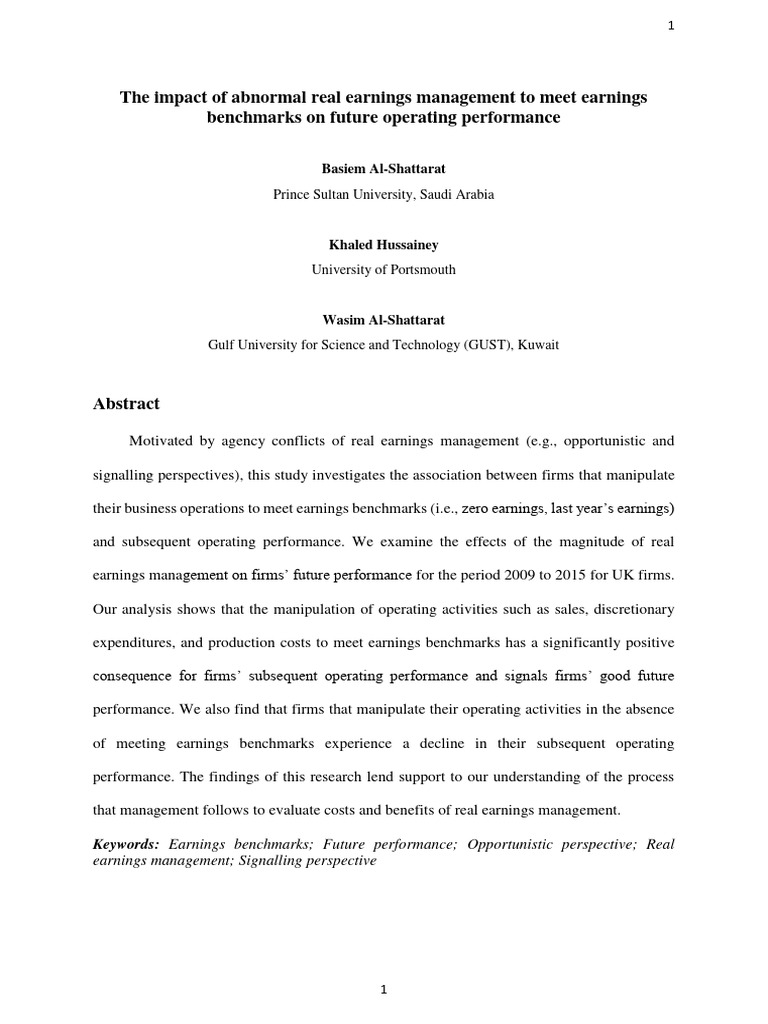The Impact of Abnormal Real Earnings Management To Meet Earnings ...