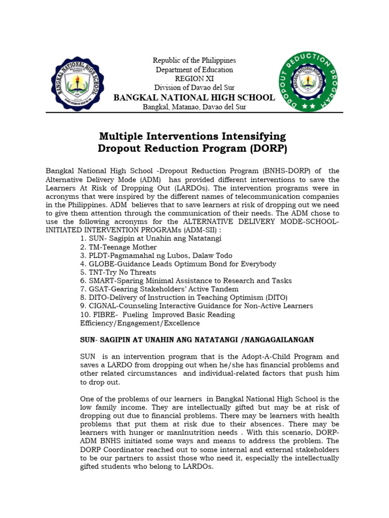 ADM Interventions for Dropout Prevention | PDF | Learning | Goal