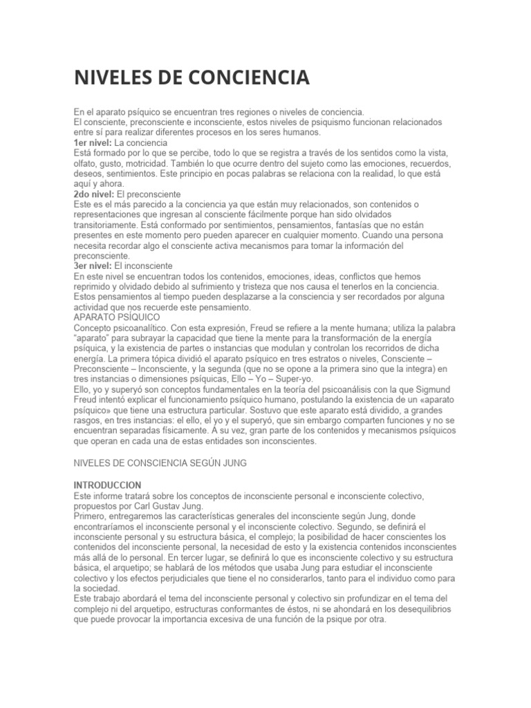 Niveles de Conciencia | PDF | Mente inconsciente | Carné de identidad