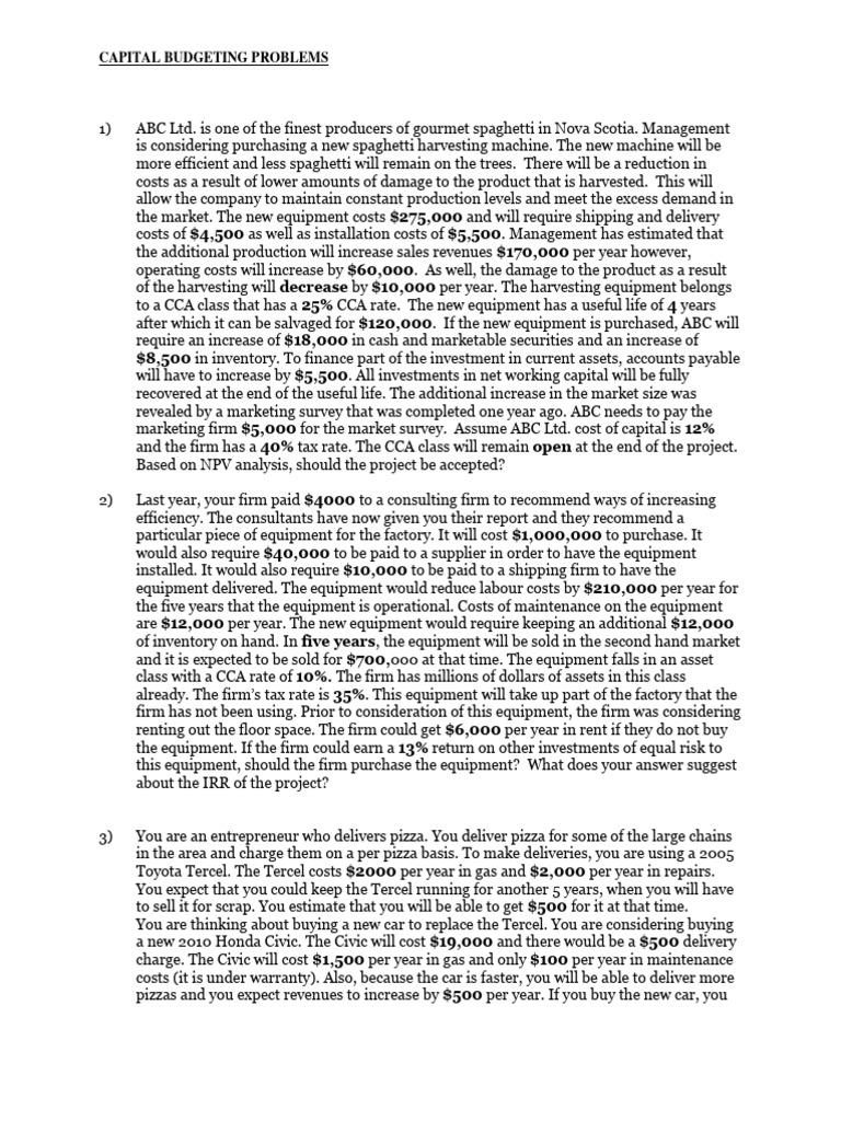Chapter 10 Capital Budgeting Problems Pdf Capital Budgeting
