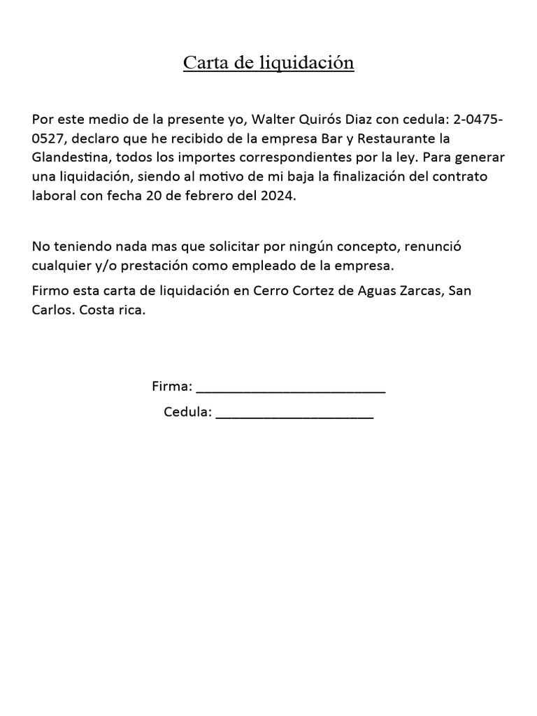 Carta de liquidaci n pdf