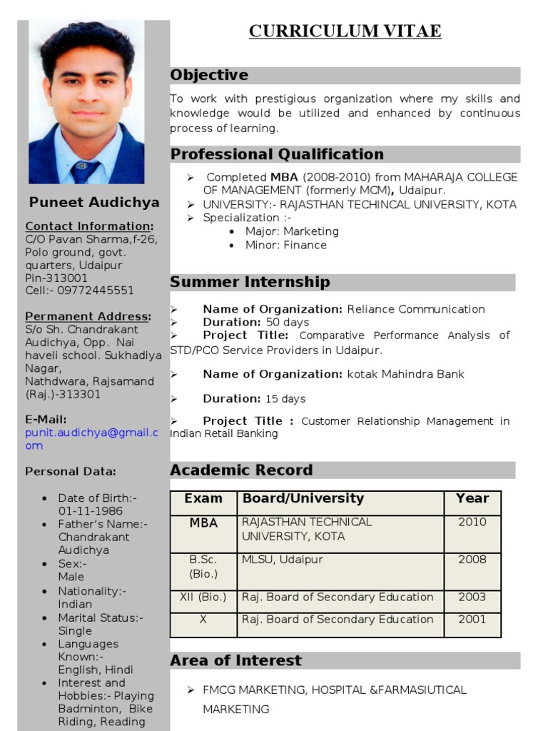 Puneet CV | PDF | Curriculum | Further Education