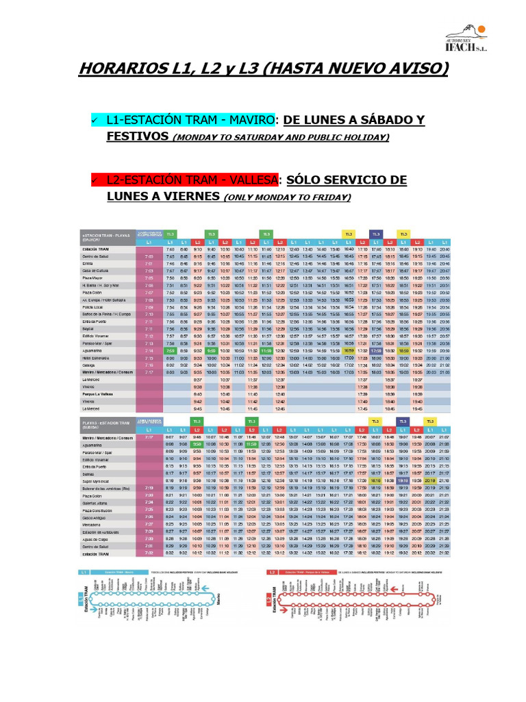 Horarios L1 L2 y L3 Septiembre