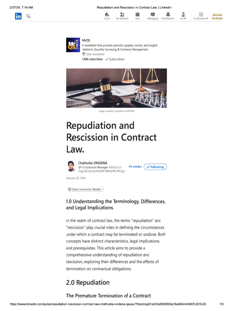 Repudiation And Rescission In Contract Law Pdf