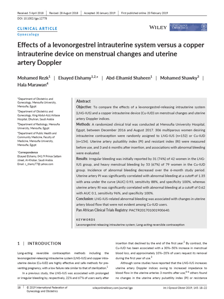 Effects of A Levonorgestrel Intrauterine System Versus A Copper | PDF ...