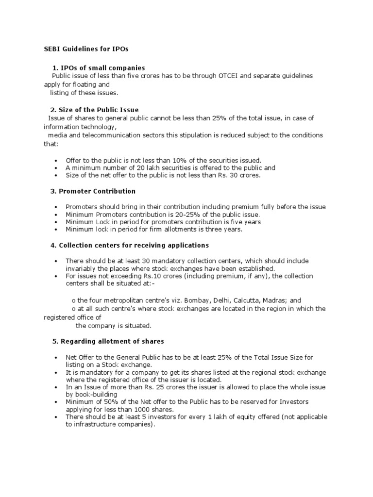 SEBI IPO Guidelines Overview | PDF | Stocks | Securities (Finance)